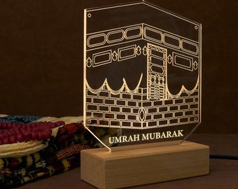 Eid Mubarak Kaaba LED Desk Lamp, Islamic Home Gift & Night Light, Muslim Gift for Islamic Room Decor, Acrylic Plaque Umrah Hajj Gift for Her
