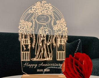 Custom Anniversary Gift:Personalized Night Light, Unique Couples Present as Romantic Home Decor, LED Lamp with Date for 1st anniversary gift