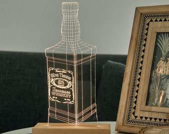 Veilleuse bouteille de whisky, lumière LED whisky avec nom, décoration de bar unique pour lui, cadeau homme des cavernes pour papa, cadeau amateurs de whisky pour la fête des pères