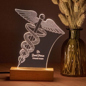 Personalized Desk Lamp with Medicine Sign as Thank You Gift for Doctor. Perfect Doctor Gift Customized Led Light. Custom Night Lamp for Him. image 1