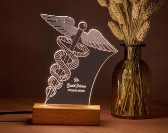 Lampada da scrivania personalizzata con cartello della medicina come regalo di ringraziamento per il medico. Luce LED personalizzata regalo perfetto per il medico. Lampada da notte personalizzata per Lui.