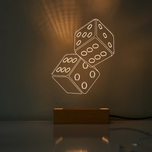 Dice LED Lamp as Casino Decor, 3D Illusion Lamp, Night Light for Dice Player Gift, Personalized Dice LED light Gift for Him,Desk Light Decor