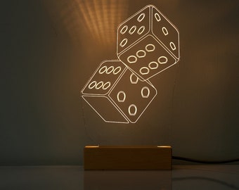 Lampada a LED per dadi come decorazione del casinò, lampada da illusione 3D, luce notturna per regalo giocatore di dadi, regalo di luce a LED per dadi personalizzato per lui, decorazione per luce da scrivania