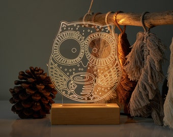 Lampe LED 3D en forme de hibou, éclairage tendance personnalisé pour des cadeaux de décoration intérieure uniques, lampe animal unique, lampe de chevet pour décoration de chambre d'enfant sur le thème de la forêt