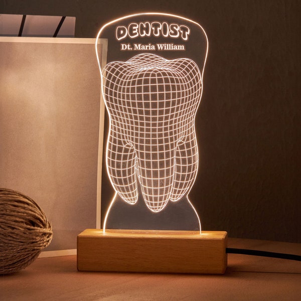 Lampe LED personnalisée comme cadeau de remerciement pour dentiste avec design dentaire. Lampe de bureau personnalisée, cadeau parfait pour un étudiant en médecine dentaire.