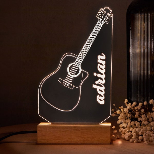 Custom Guitar Desk Lamp Gift for Musicians. Personalized Classic Guitar Lamp as Gift for Guitarist. Custom Night Light Gift for Music Lovers