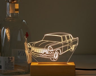 Cadeau lumière LED design voiture vintage pour lui, lampe de table cadeau pour amateur de voiture, cadeau veilleuse de voiture classique pour petit ami, veilleuse de voiture 3D personnalisée