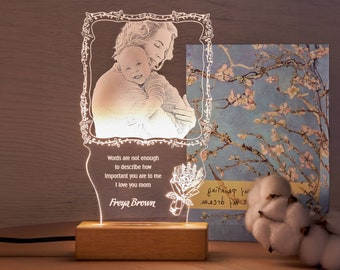 Lampada a LED personalizzata come regalo per la prima festa della mamma. Luce LED personalizzata per foto come regalo di compleanno per la mamma. Lampada Led 3D personalizzata con foto.