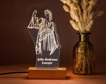 Personalized Lady Justice Statue 3D Led Lights, Table Lamp, Law Student Gift, Personalized Lamp 3D Led Lamp, Lawyer Office Decor Night Light