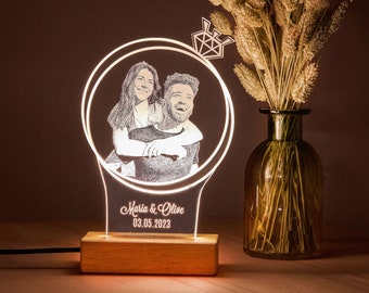 Customized 3D Led Lamp with Photo and Text as Anniversary Gift for Her. Personalized Led Light as Romantic Night Lamp Gift for Wife.