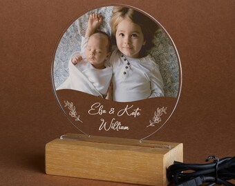 Veilleuse LED personnalisée avec photos et noms, veilleuse photo personnalisée comme premier cadeau de fête des mères pour maman, veilleuse de chambre à coucher comme cadeau de couple pour elle