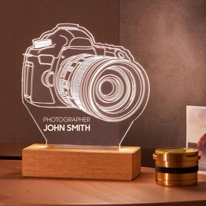Camera Led Lamp Photographer Gift, 3D Illusion Lamp, Night Light for Photography Lover. Personalized Camera Led Light Gift for Photographer.