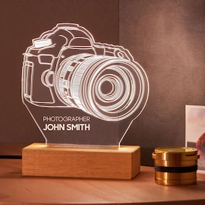 Camera Led Lamp Photographer Gift, 3D Illusion Lamp, Night Light for Photography Lover. Personalized Camera Led Light Gift for Photographer.