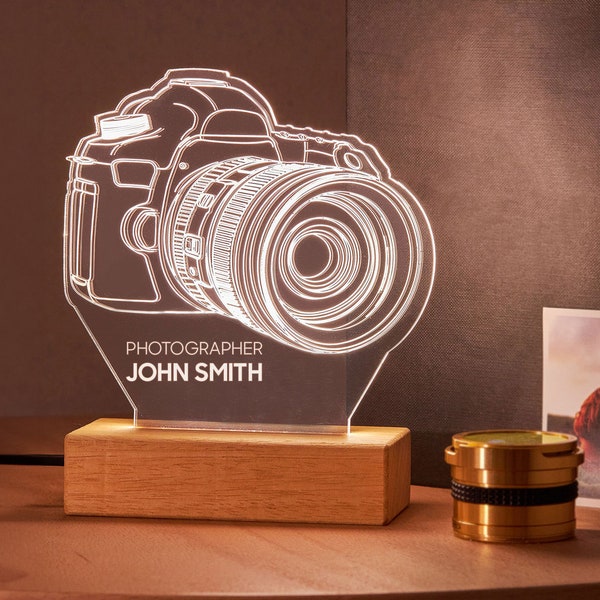 Kamera Led Lampe Fotograf Geschenk, 3D Illusion Lampe, Nachtlicht für Fotografie Liebhaber. Personalisierte Kamera Led Licht Geschenk für Fotografen.