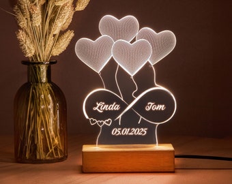 Lampada LED personalizzata come regalo di anniversario per lei. Luce notturna personalizzata con simbolo dell'eternità del tuo amore infinito. Lampada da notte 3D regalo per moglie.