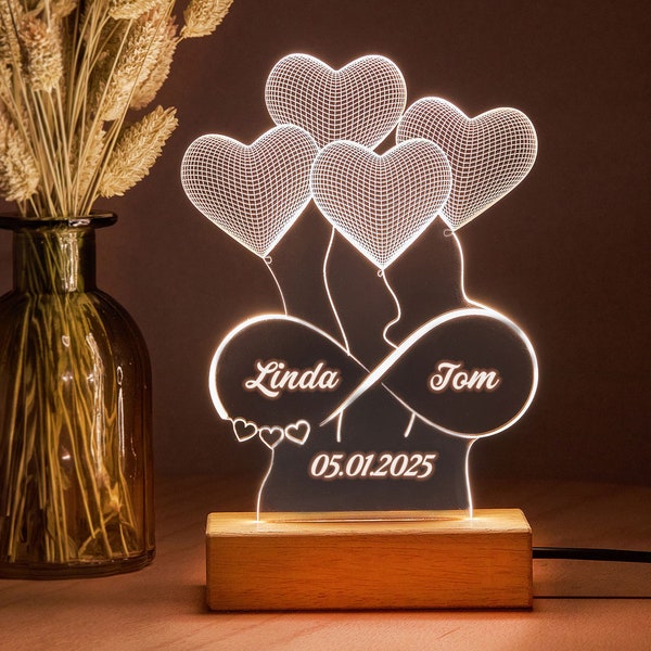 Personalized 3D Night Light! Valentines Day Gift, Custom Acrylic Lamp. Custom Led Lamp Gift for Her. Lamp Gift for Wife, Anniversary Gift