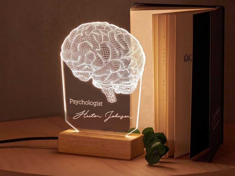 Lámpara de escritorio personalizada para tu psicólogo o psiquiatra. Luz LED personalizada para regalo médico perfecto. Lámpara de noche personalizada para él. imagen 1