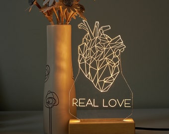 Luz LED con corazón humano 1er 2º aniversario regalos de cumpleaños de boda para parejas, regalos de luz nocturna para esposa, regalo de lámpara de noche para mamá