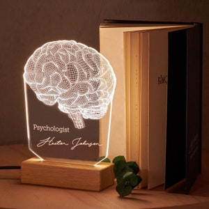Lámpara de escritorio personalizada para tu psicólogo o psiquiatra. Luz LED personalizada para regalo médico perfecto. Lámpara de noche personalizada para él. imagen 3