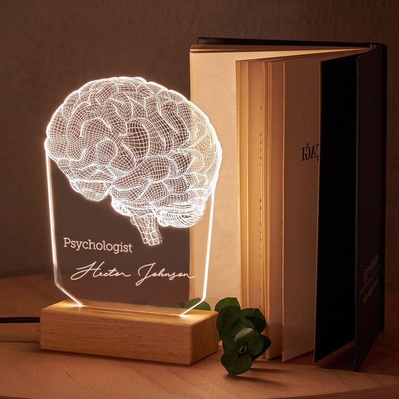 Lampe de bureau personnalisée pour votre psychologue ou psychiatre. Lampe LED personnalisée cadeau médecin parfait. Lampe de nuit personnalisée pour lui. image 3