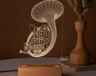 Regalo con luce notturna per corno francese per musicisti. Lampada in corno francese 3D come regalo per il musicista. Luce notturna per gli amanti della musica. Regali HIMYM per lei