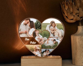 Custom Photo Collage LED light, Photo Night Light with Text, Valentine Engagement Gift, Personalized Couples Gift, Anniversary Gifts for Him