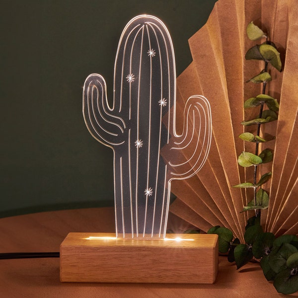 Lampe LED en forme de cactus comme cadeau pour les amateurs de cactus, art mexicain, art du désert, décoration de cactus comme veilleuse 3D, cadeau d'éclairage d'ambiance pour lui