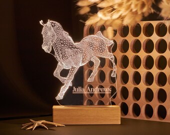 ¡Luz nocturna de caballo! Lámpara de ilusión 3D, luz nocturna 3D para amantes de los caballos. Luz Led Personalizada como Regalo para Él. Lámpara de caballo, luz personalizada