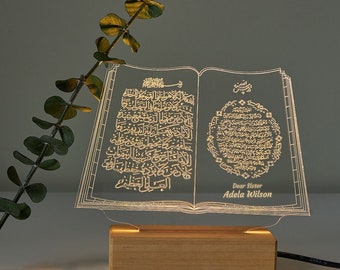 Personalized Quran Verse 3D LED Lamp, Quran 3D Illusion Night Light, The Holy Book as Bedside Lamp,Ramadan Muslim Gift for Islamic Room Deco