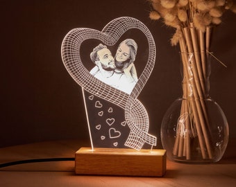 Lampe LED 3D personnalisée avec photo comme cadeau d'anniversaire pour elle. Lampe LED personnalisée en cadeau de lampe de nuit romantique pour femme.