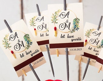 Etiquetas personalizadas para sus bengalas-Etiquetas personalizadas para fuegos artificiales- Etiquetas de bengalas de boda con cinta de fósforo -Etiquetas de bengalas para bodas