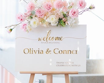 White Wedding Sign with 3D Gold- Wedding Decoration-Wedding Welcome Sign-Personalized Wedding Sign