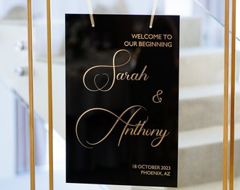 Black Acrylic Wedding Custom Sign-ElegantWelcome  Sign-Ceremony Welcome Sign-Personalized Wedding Sign
