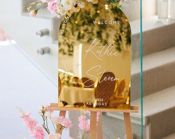 Arched Wedding Sign,Arch Wedding Welcome Sign,Mirror Welcome Sign, Acrylic Gold Wedding Welcome Sign,Welcome Sign Ceremony,Wedding Signage