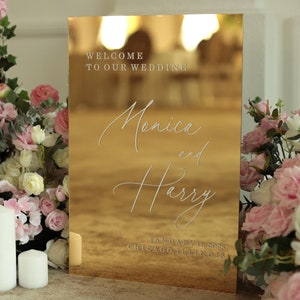 Gold Mirror Acrylic Wedding Welcome Sign-Gold Mirror Wedding Welcome Sign-Gold Wedding Signage- Reception Signage-Wedding Sign-