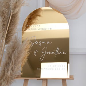 Gold Mirror Wedding Welcome Sign-Arched Wedding Welcome  Sign-Welcome To Our Wedding Sign-Mirror Welcome Sign-Gold Wedding Signage