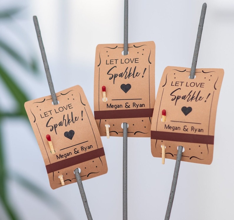 Personalisierte Wunderkerzen Tags für Hochzeit, Wunderkerzen Tags für Hochzeit, Hochzeit Sparkler Tags mit Match Tape-Personalisierte Feuerwerk Etiketten Bild 4