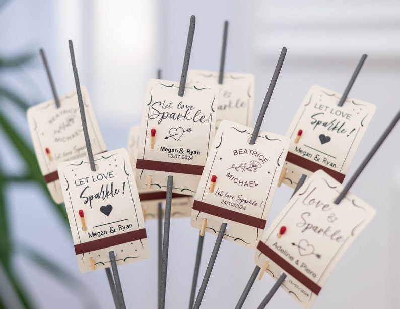 Personalisierte Wunderkerzen Tags für Hochzeit, Wunderkerzen Tags für Hochzeit, Hochzeit Sparkler Tags mit Match Tape-Personalisierte Feuerwerk Etiketten Bild 2