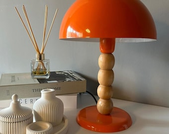 Mid Century Mushroom Lamp – Retro Metal and Wood Ambient Lighting