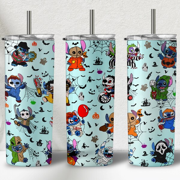 Halloween Costume Stitch 3D Inflated PNG 20oz Tumbler Wrap, Stitch Horror friends Tumbler Wrap, Stitch Halloween Trick Or Treat Spooky Vibes