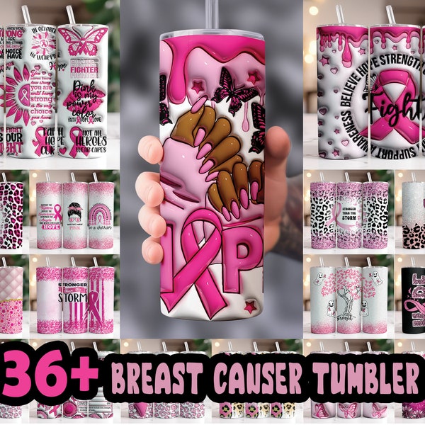 3D, 2D Breast Cancer Awareness Pink 20 oz Skinny Tumbler Sublimation Design Digital Download PNG ,Pink Ribbon Awareness Tumbler