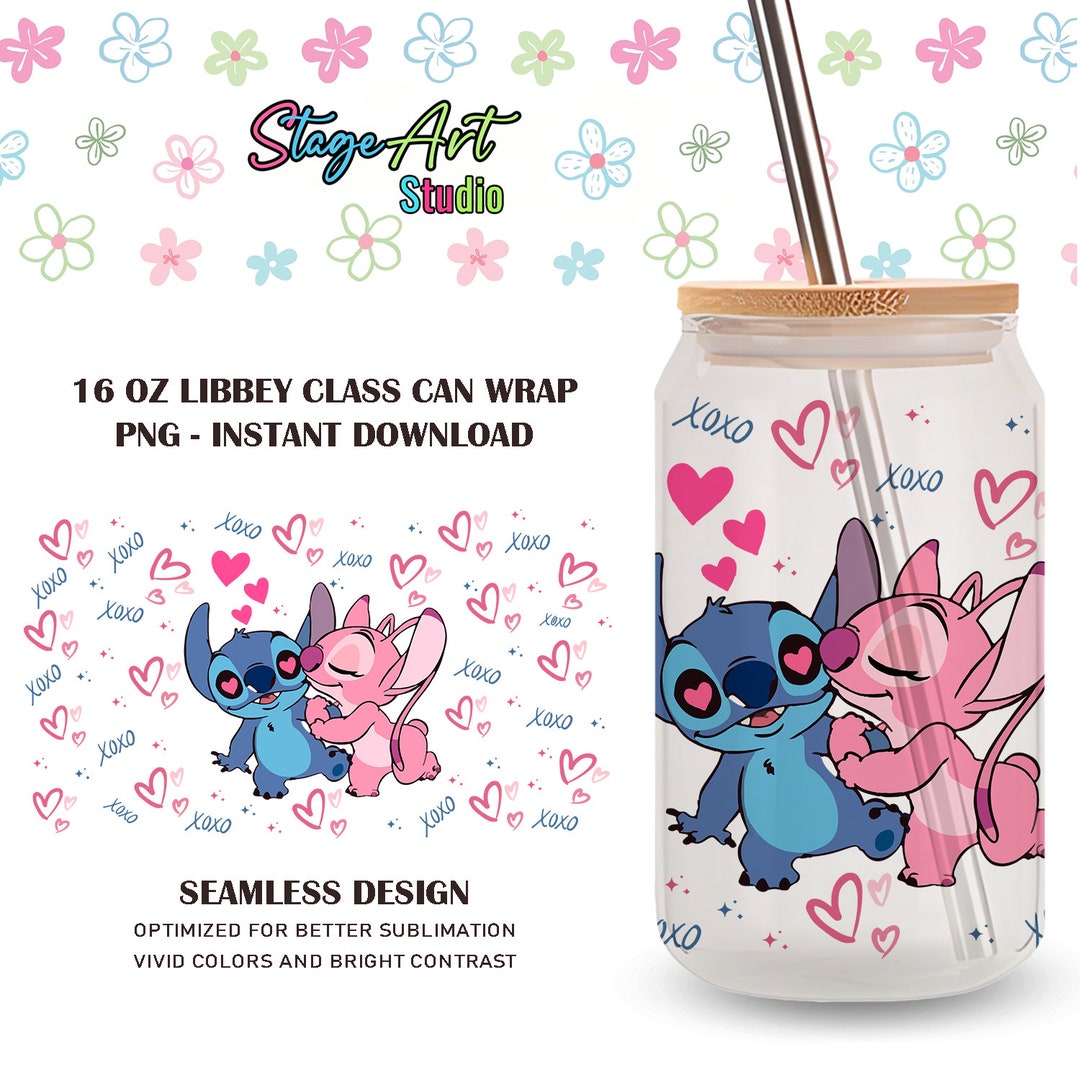 Valentines Day Stitch Tumbler Png, Svg 16oz Glass Can Wrap , Valentines