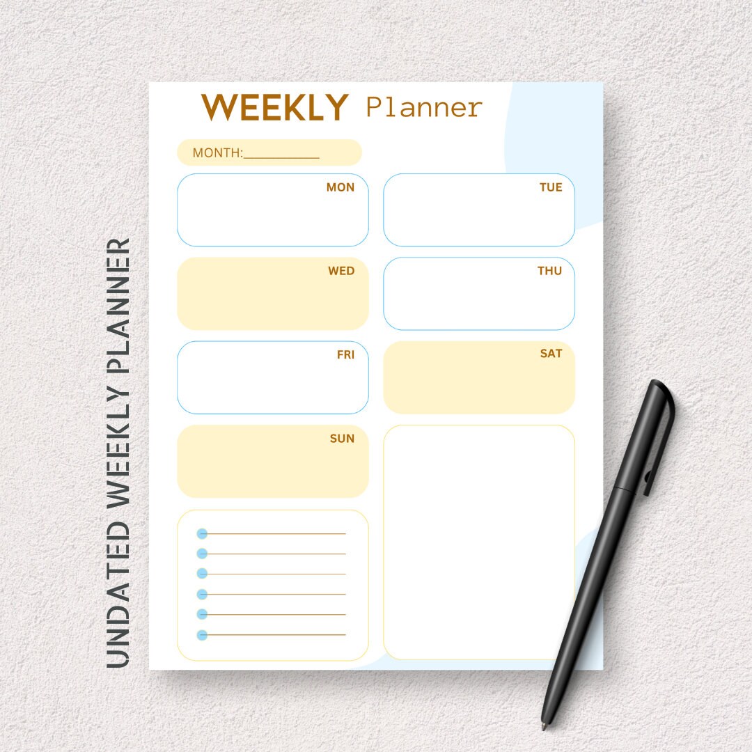 Undated Simple Weekly Planner-work and Goal Insert for Effortless ...