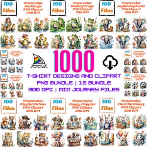 Mega Watercolor Clipart Bundle | Mega Watercolor T-shirt Designs Bundle | 1000 Designs | 10 Bundle | 300 DPI | Instant Download
