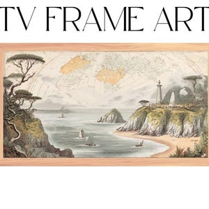 Art du cadre pour téléviseur Samsung - Vues de la côte et de la plage avec carte navale du XVIIIe siècle avec illustrations océaniques - Téléchargement numérique - Art Mikkuz