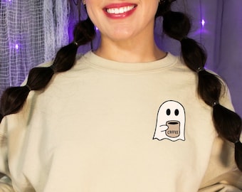 Niedliches gruseliges Kaffee Sweatshirt, Frauen Geist Sweatshirt, gruselige Jahreszeit, Herbst Kaffee Liebhaber Shirt, Halloween Party Shirt, Herbst Grafik Shirt