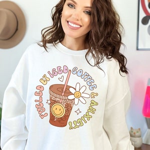 Fueled By Iced Coffee and Anxiety Sweater, Coffee and Anxiety Crewneck, Coffee Addict Tee Create and Caffeinate, Coffee Lover Sarcastic Gift