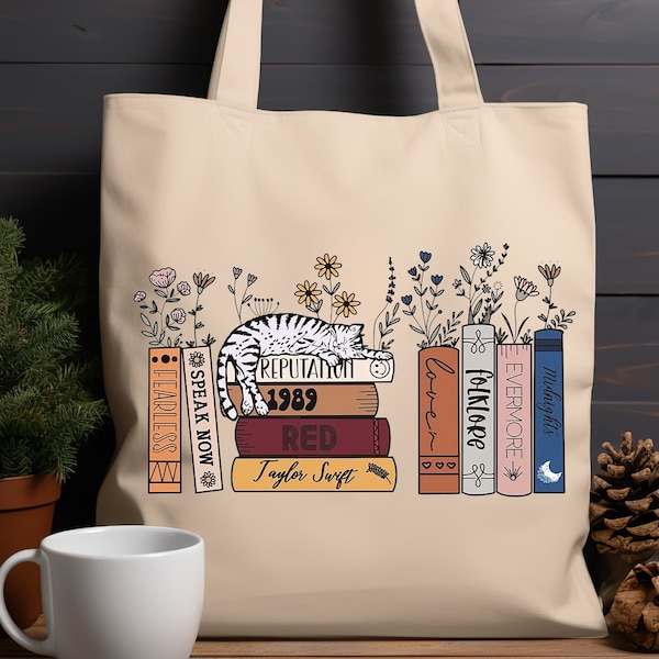 Albums As Books Tote Bag, Trendy Aesthetic For Book Lovers, Folk Music Tote Bag, Country Music Tote Bag, RACK Music Tote Bag, Book Lover Bag