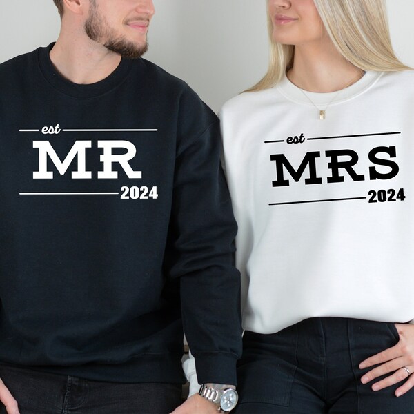 Wifey and Hubby Crewneck, Wedding Party Sweater, Honeymoon Mr and Mrs Valentines Day Shirt Wife and Hubs Just Married, Matching Couple Shirt