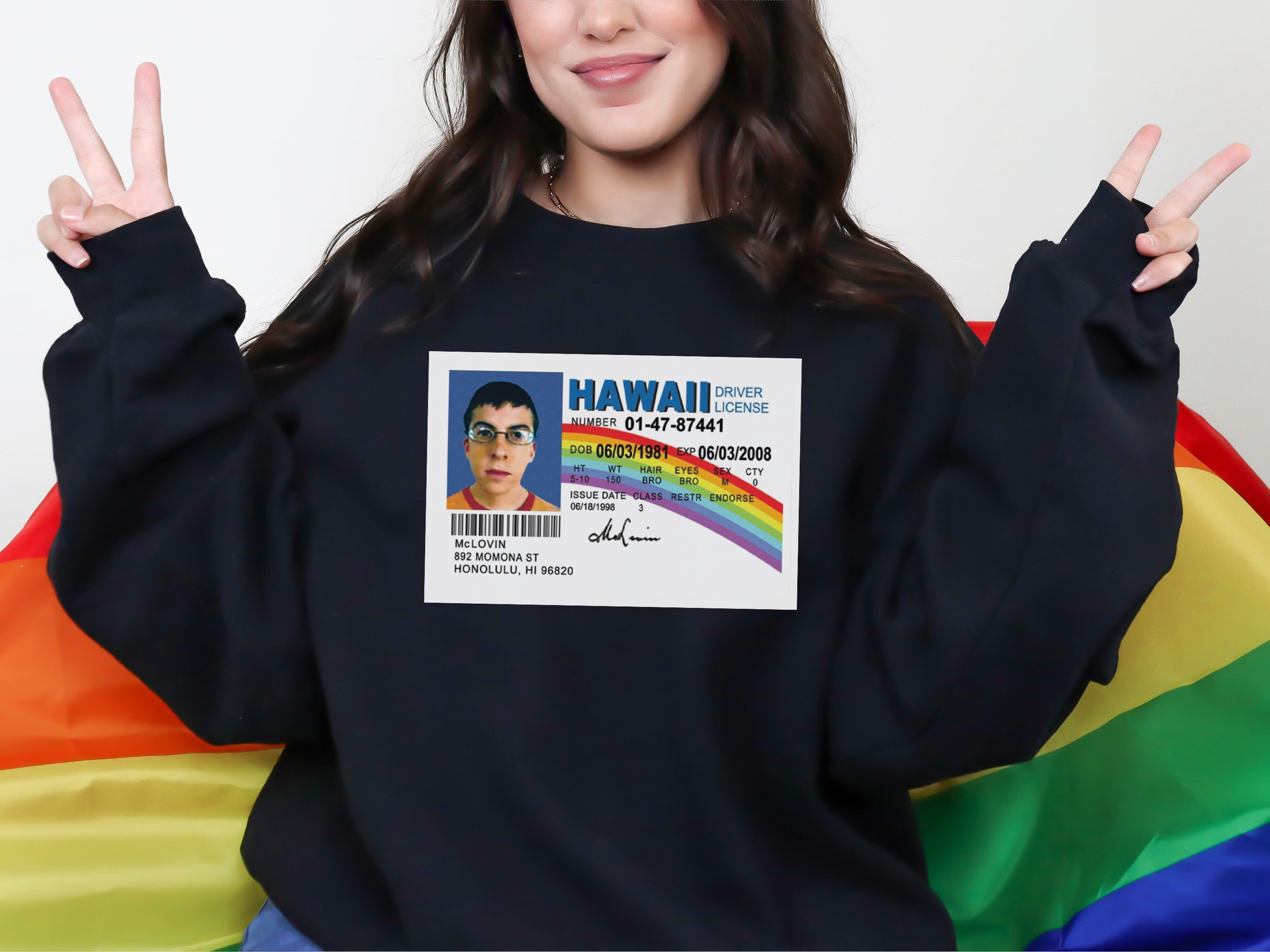 Mclovin from Superbad Sweatshirt, McLovin Drivers ID License Shirt, McLovin Unisex Mclovin ID Crewneck Sweater TV Show Tee Gag Gift Funny